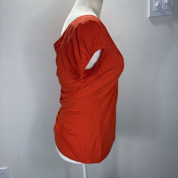 BODEN Women’s Y2K Orange Embroidered Tee Shirt Top US 6 Scoop Neck 90s Fitted - Picture 4 of 10